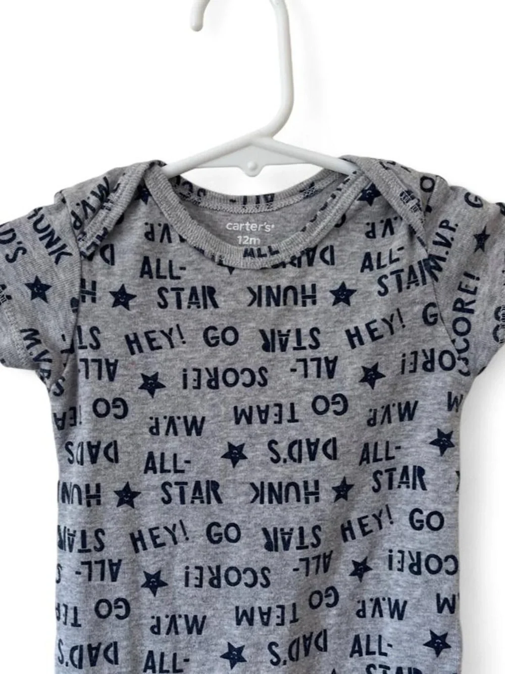 12M Boy Short Sleeve One Piece Gray Navy Blue Carter’s Onesie Bodysuit